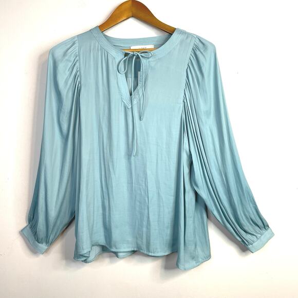 LOFT Ann Taylor Split Neck Flowy Puff Balloon Sleeve Top Coastal Blue M New NWT - Picture 3 of 12